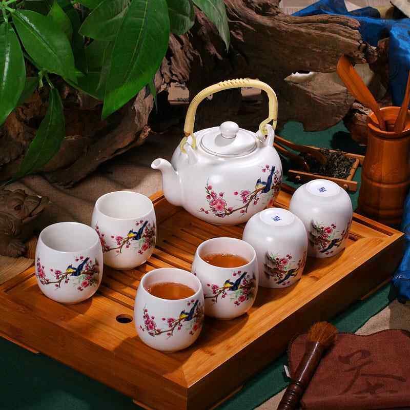 高档蝶 装景德陶镇茶具套 整套玉7头瓷功夫茶杯提梁茶壶套装