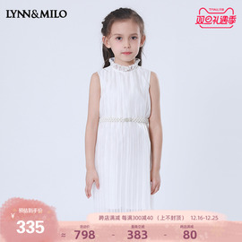 lynnmilo琳麦罗2023夏季女童雪纺，连衣裙甜美百褶层次，无袖女宝裙