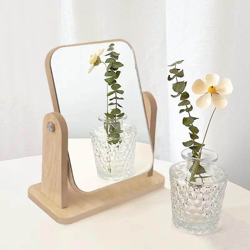 梳妆木质化妆镜化妆复古桌面木制台式梳妆镜大号家用学生网红旋