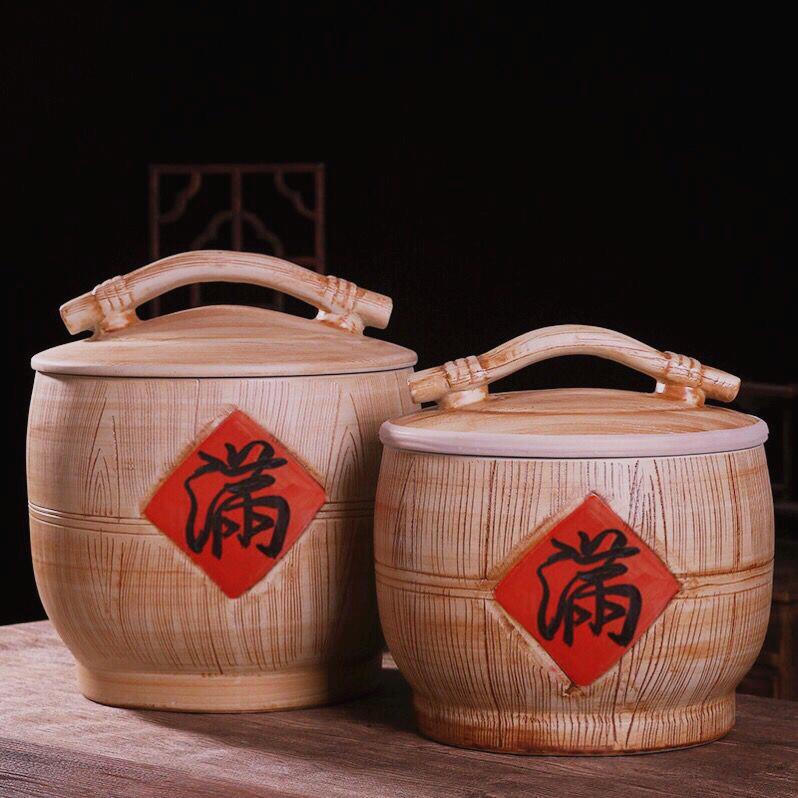 景德镇陶瓷米缸20斤30斤 密封防潮防虫复古中式米桶