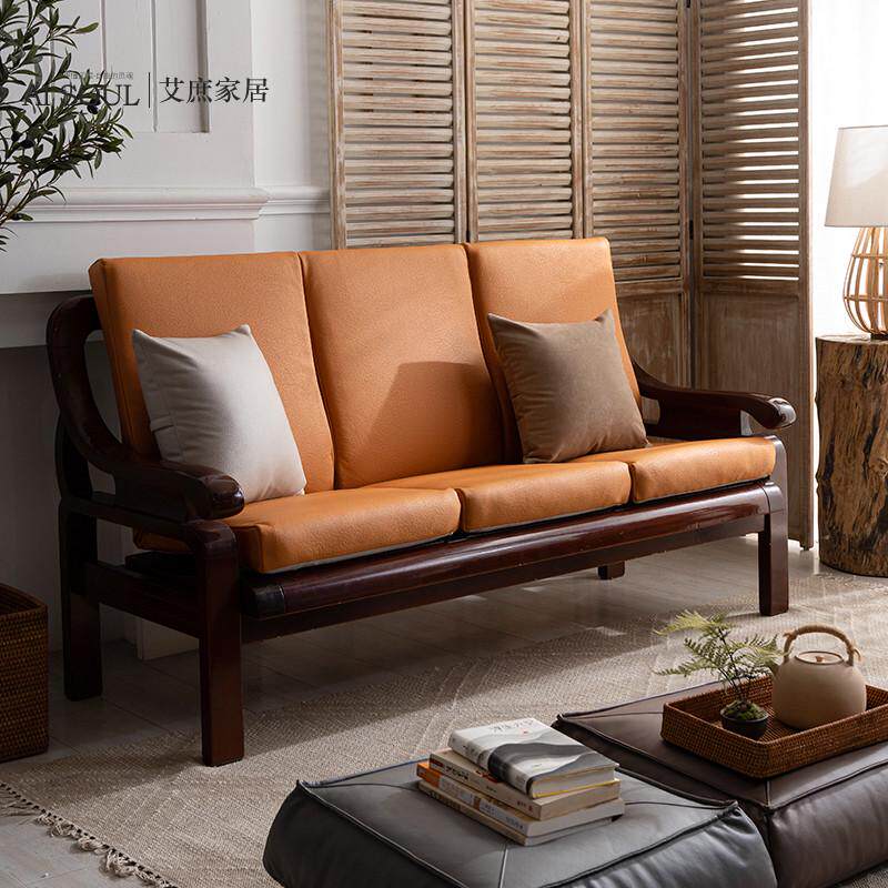 老式实木沙发坐垫带靠背高密度海绵四季通用新中式科技布防滑垫子