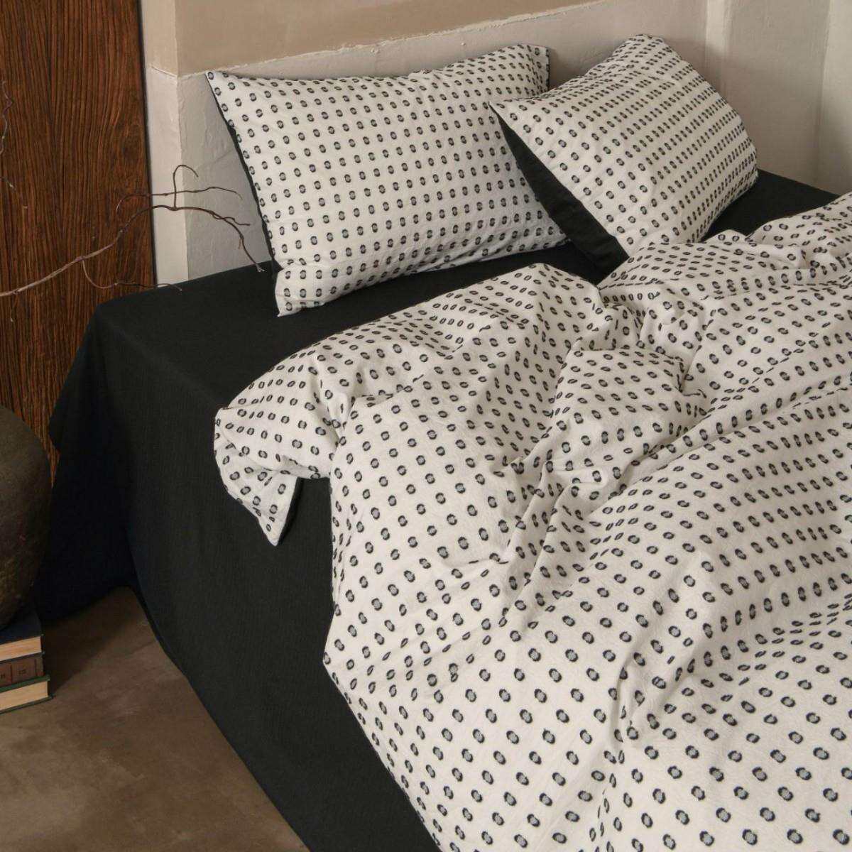 简约全棉泡泡色织提花黑白床上四件套北欧风纯棉柔软亲肤床笠