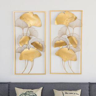 欧式金属银杏叶铁艺墙面壁饰壁挂轻奢简约玄关客厅酒店墙壁装饰挂