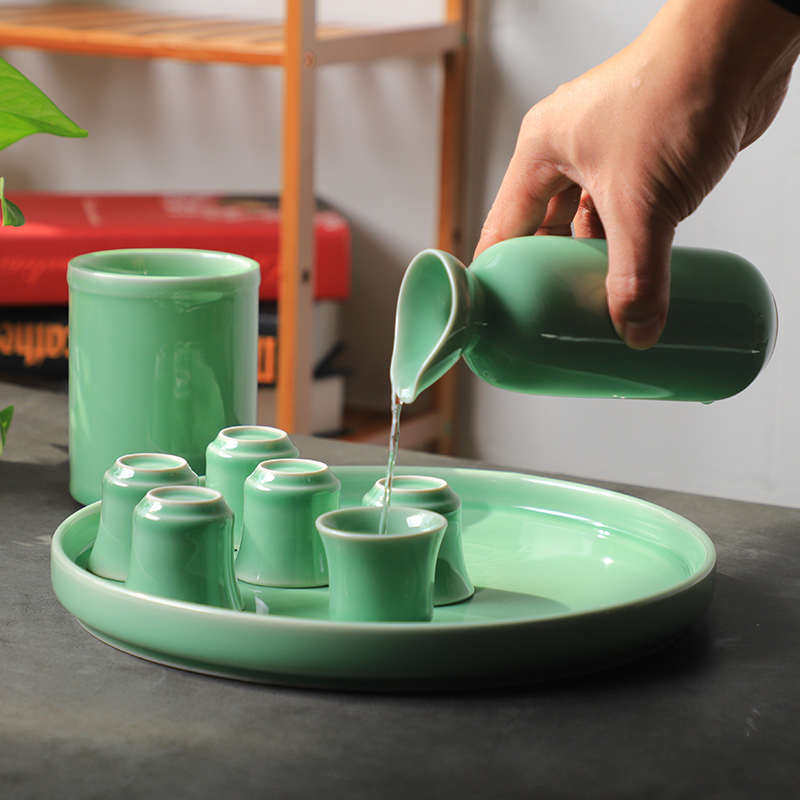 龙泉青瓷酒具套装宋式暖酒壶陶瓷清酒温酒器一壶六杯高温瓷器餐具