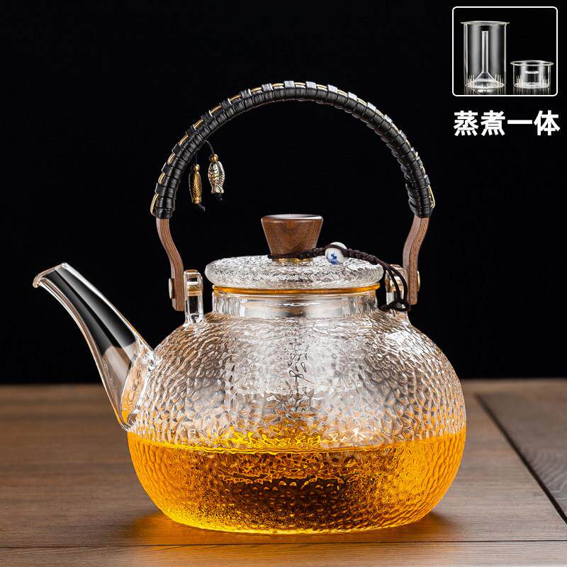 锤纹提梁茶壶加厚耐热玻璃煮茶器家用可明火黑晶炉烧水泡茶养生壶