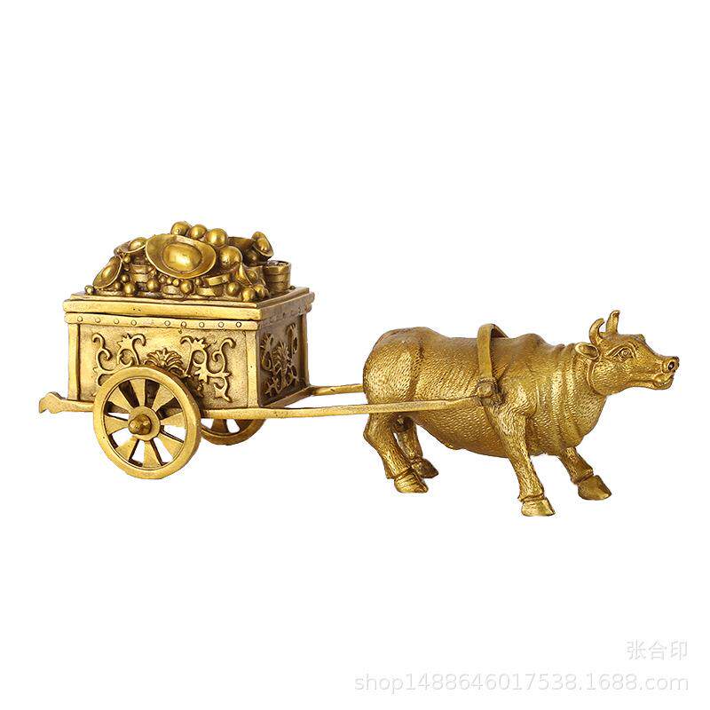 纯铜牛拉车摆件开盖金牛拉财聚宝盆生肖牛家居玄关办公室工艺品