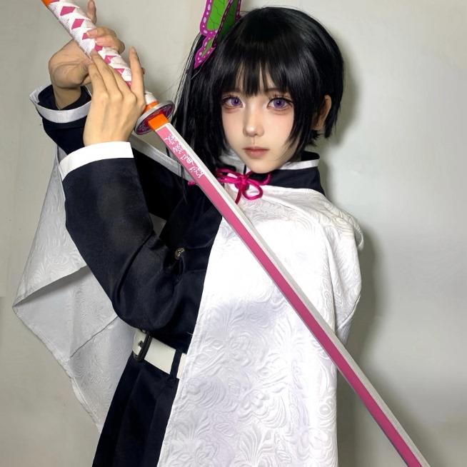 栗花落香奈乎cos服儿童装鬼杀队服蝴蝶忍假发鞋子鬼灭之刃cos服