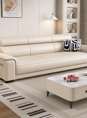 北欧2025新款现代简约猫抓皮客厅小户型直排三人位真皮沙发网红款