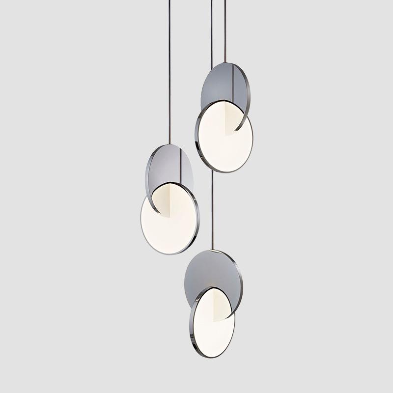 北欧简约圆形不锈钢镜面餐厅吊灯创意个性卧室吧台组合日食客厅灯