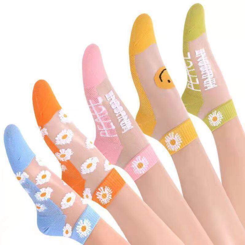 天网红袜子短袜季薄夏款女短款玻璃丝水晶袜棉底夏潮新款女士船袜