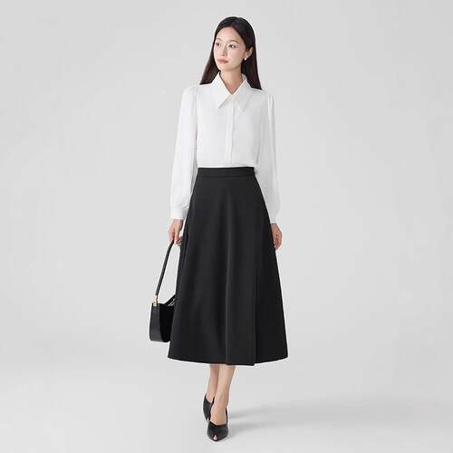 Wrinkle Resistant Line Flared Maxi Skirt Womenswear Bottom