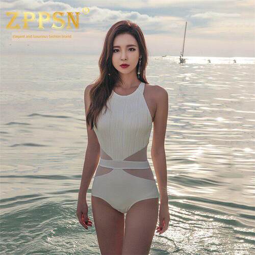 轻奢品牌ZPPSN泳衣女夏露背无袖小胸修身保守遮肚连体三角游泳装