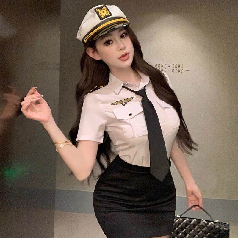 酒吧按摩夜店酒店性感空姐制服女短袖白衬衣包臀裙足道技师工服