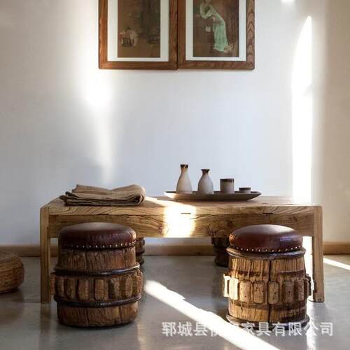中式老榆木茶几小户型长方形茶几旧门板炕几榻榻米阳台矮桌茶道桌