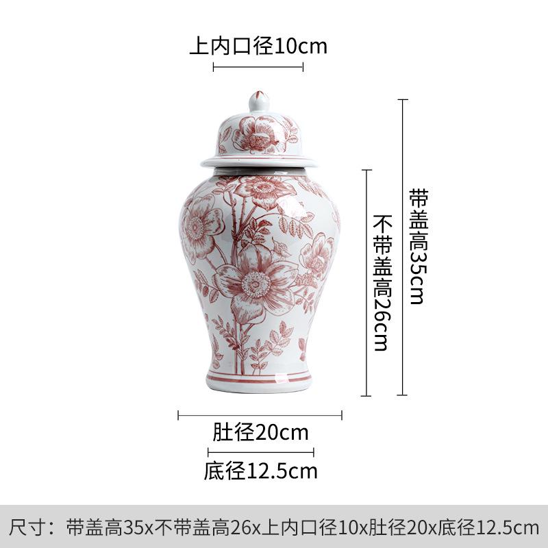 手绘陶瓷红色玫瑰陶瓷花瓶港风陶瓷装饰摆件可水培陶瓷饰品高级感