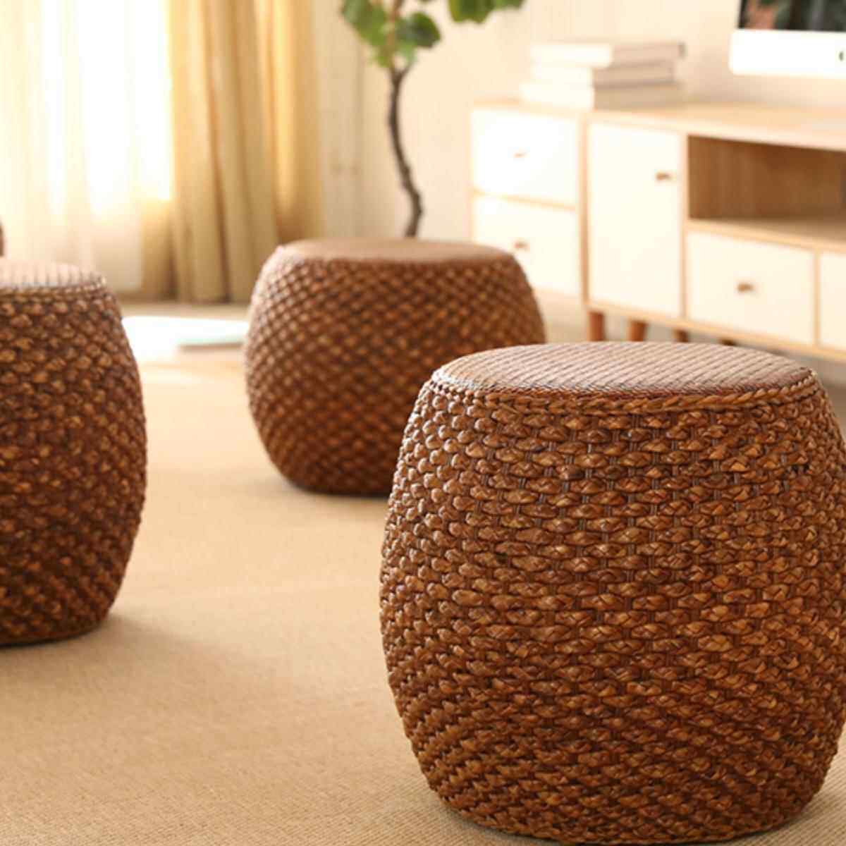 藤中式实木草编化妆矮鼓凳家用客厅茶几换鞋坐墩古筝琴板高圆凳子
