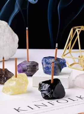 天然水晶原石香插 紫水晶扩香石香炉供佛香插底座 水晶香薰石