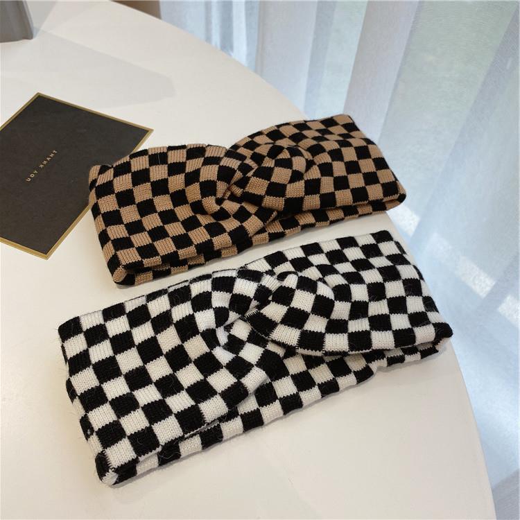 网红百搭棋盘格子发带女日常外戴绑发头箍简约2021年新款洗脸头饰