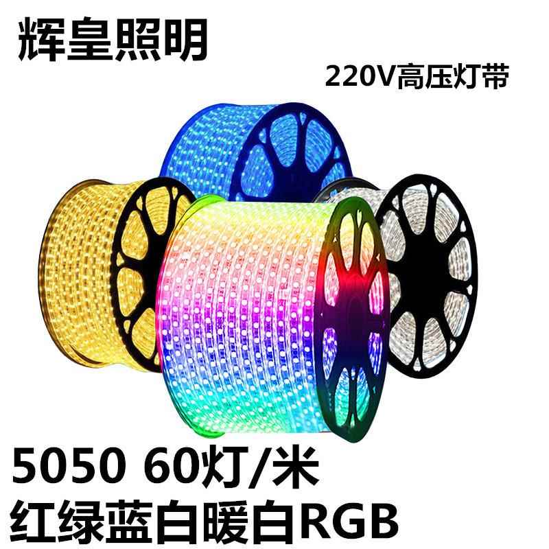 Led灯带5050贴片220V高压灯条客厅灯吊顶户外防水软灯条彩色光带