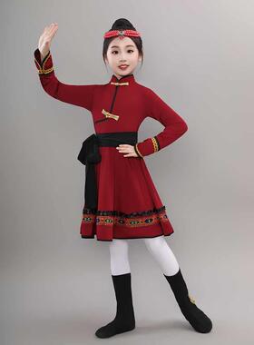 正品新儿童蒙古舞蹈马少演出服女童数款民族服装蒙族白舞大摆裙练
