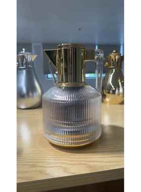 金轻奢镀明手柄保UPR温壶水转印木水纹保温瓶家用大透容量保温瓶