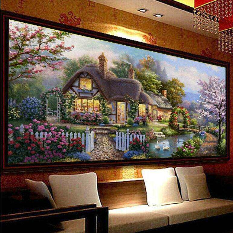 蒙娜丽莎十字绣花园小屋2024新款线绣客厅大幅卧室欧美系列风景画