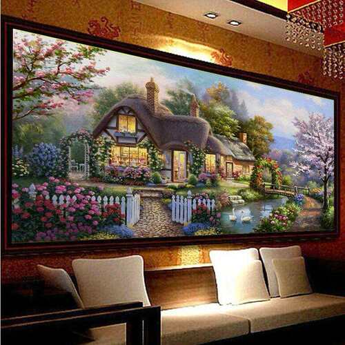 蒙娜丽莎十字绣花园小屋2024新款线绣客厅大幅卧室欧美系列风景画