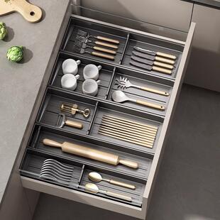 厨房抽屉分隔餐具收纳盒拉篮整体橱柜内置筷子置物架托盘台面铝合