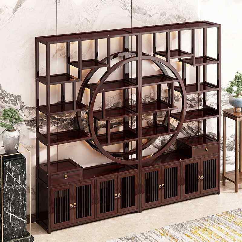 新款博古架实木新中式茶室茶具茶叶置物架酒水展示柜