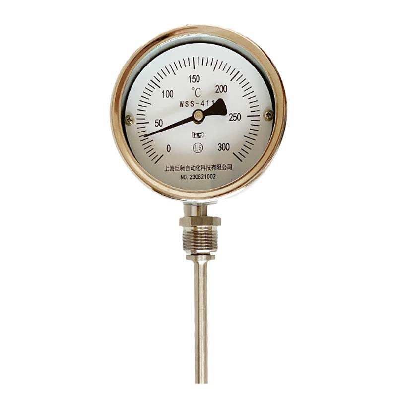 上海巨翱双金属温度计WSS-411不锈钢0-300℃工业锅炉管道测温表