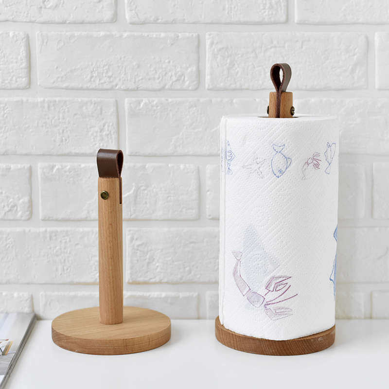 北欧风实木制吸油卷纸架厨房纸巾架立式免打孔桌面懒人抹布线赢朔