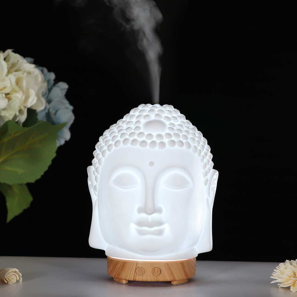 陶瓷创意佛头香薰机礼物超声波雾化家用是内空气净化加湿器摆件