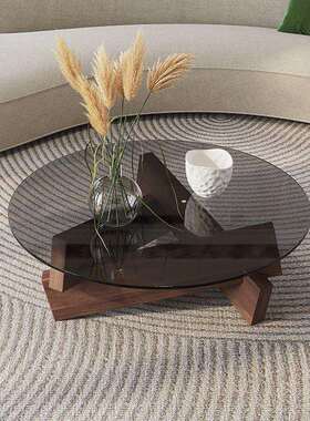 民宿极简小茶台网红矮桌子玻璃圆形茶几简约现代客厅家用个性创意