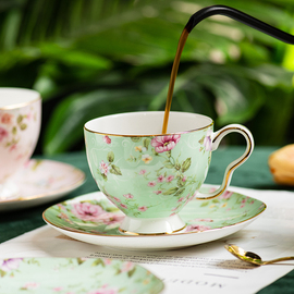 英式咖啡杯碟套装家用精致下午茶，茶具杯子水杯骨瓷轻奢陶瓷马克杯