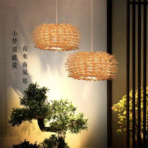 东南亚藤艺吊灯创意餐厅灯咖啡厅酒吧台竹编鸟巢农家乐火锅店灯具
