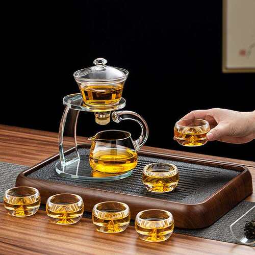 登高玻璃自动茶具套装家用高档懒人自动泡茶神器功茶杯茶盘一整套
