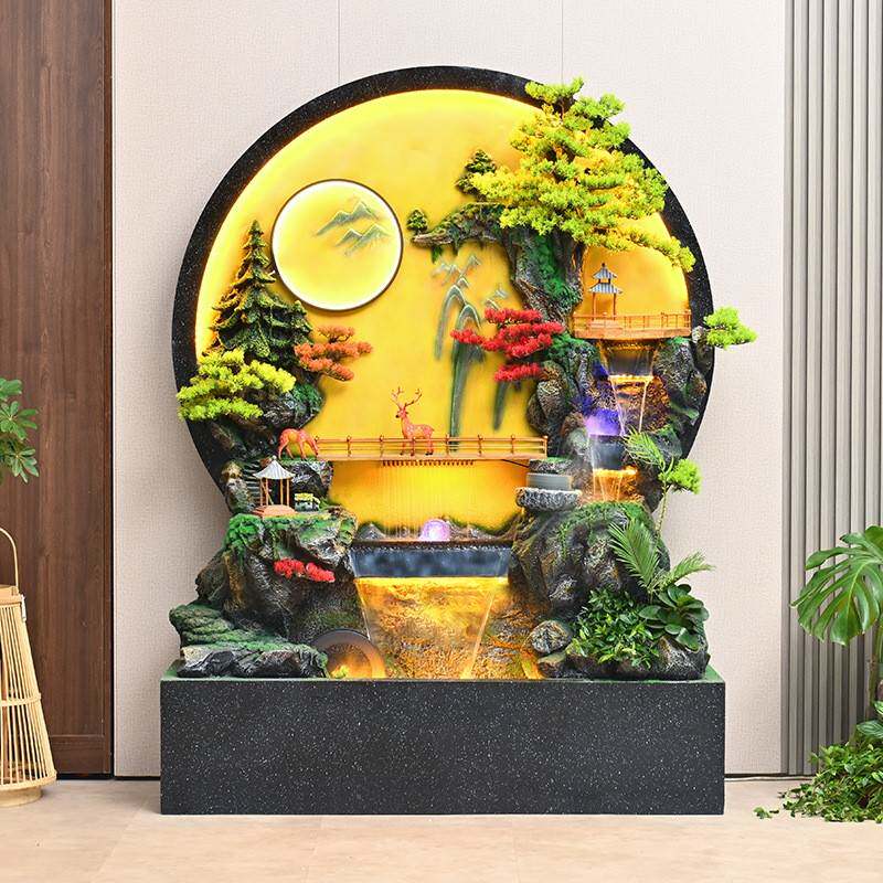 中国风假山流水墙水幕喷泉玄关水景酒店大堂会所屏风庭院落地摆件