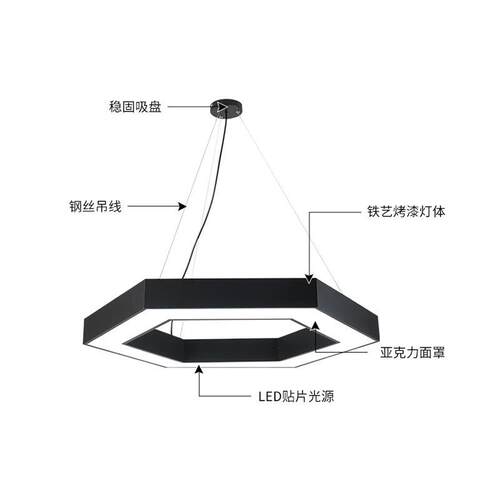 LED边形吊线灯异形六角形商场健房网咖吸顶六角六形节办公室身灯