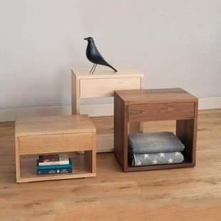 白橡木角边柜抽屉卧室家具纯实木床头柜全实木多功能卯榫结构收纳