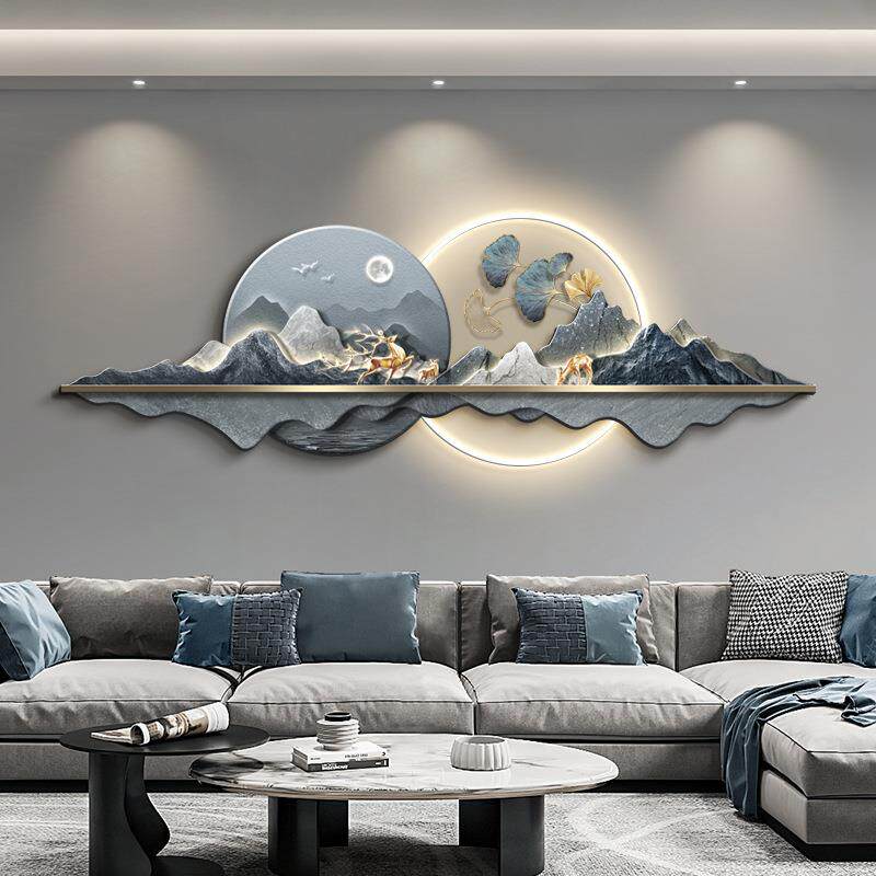 高级感客厅装饰画背有靠山挂画轻奢沙发背景墙山水壁画银杏叶壁饰
