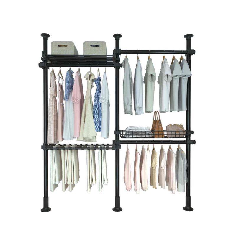 顶天立地置衣架家用阳台室内晾衣架伸缩杆免打孔衣柜衣服架置物架