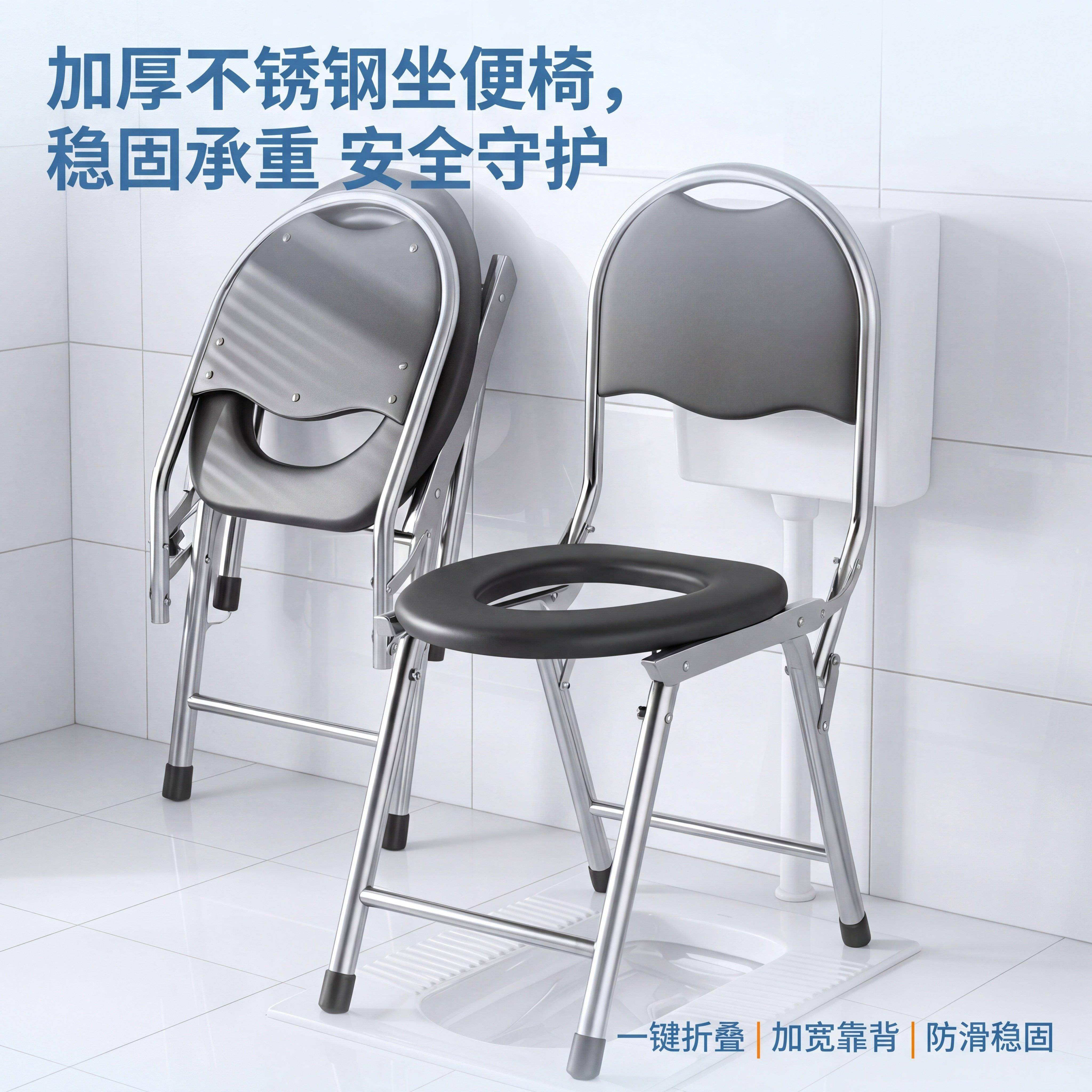 可折叠不锈钢坐便椅老人孕妇可携式移动马桶椅防滑稳固坐便凳