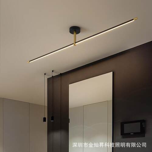 北欧吸顶灯极简走廊过道阳台玄关灯黑金色一字长条直线形LED灯具
