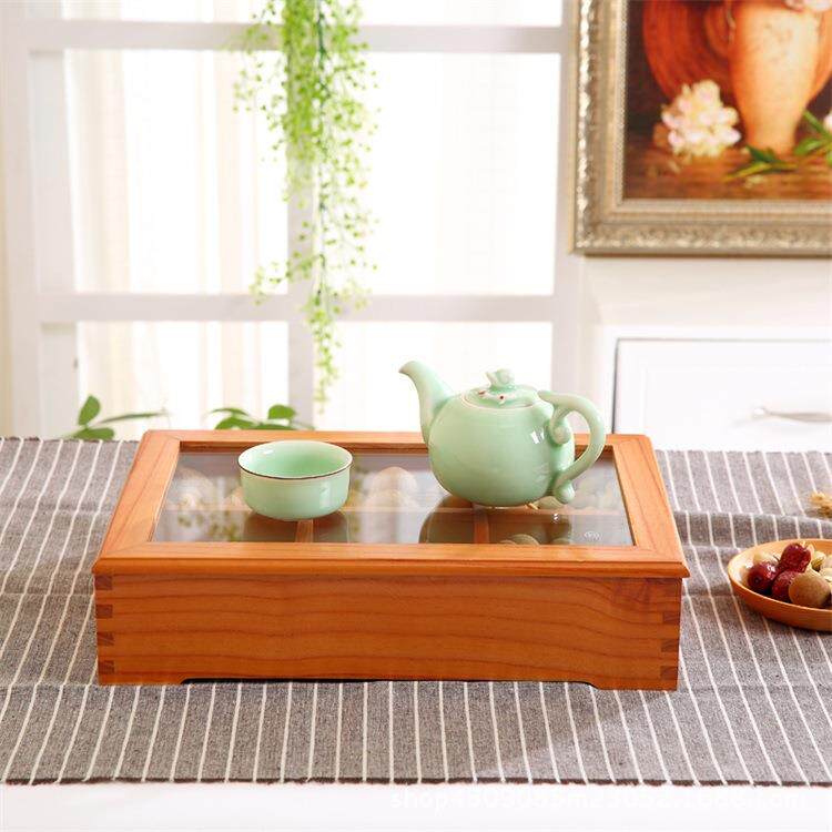 中式木质干果盒多格带盖糖果收纳果盘客厅瓜子分格坚果盒轻奢复古