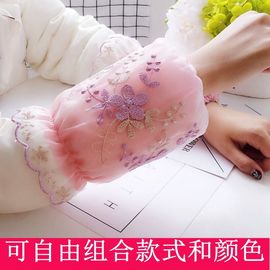 袖套女防水学生韩版成人网纱双层袖套刺绣防污短款蕾丝护袖套袖女