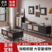 美式 复古玻璃超薄电视柜茶几组合小户型客厅家用矮柜落地储物地柜