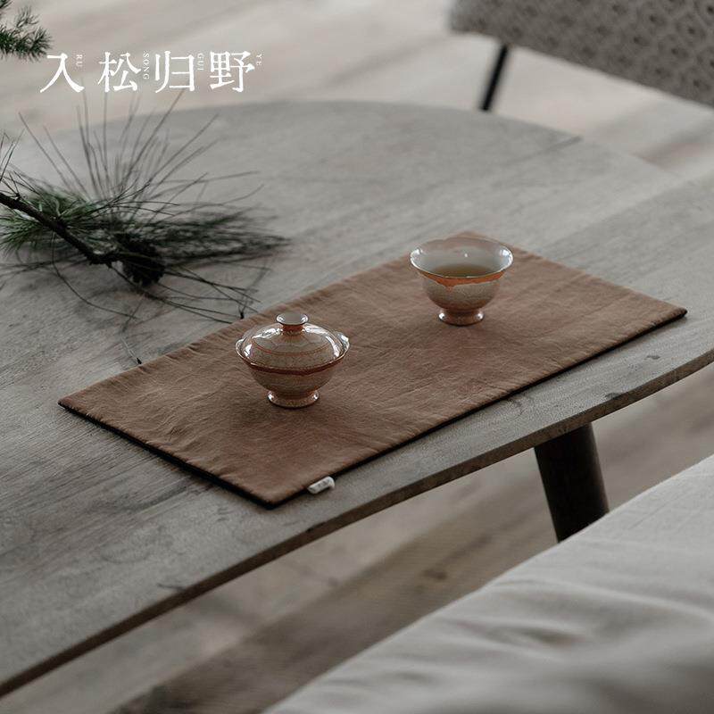 入野归松棉麻双面防水加厚茶席茶几桌面桌旗茶垫布艺茶具干泡垫子