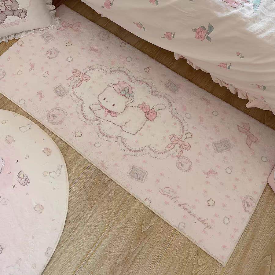 ins少女心房间地毯圆形长方形可爱床边地垫卧室仿羊绒脚垫防滑毯