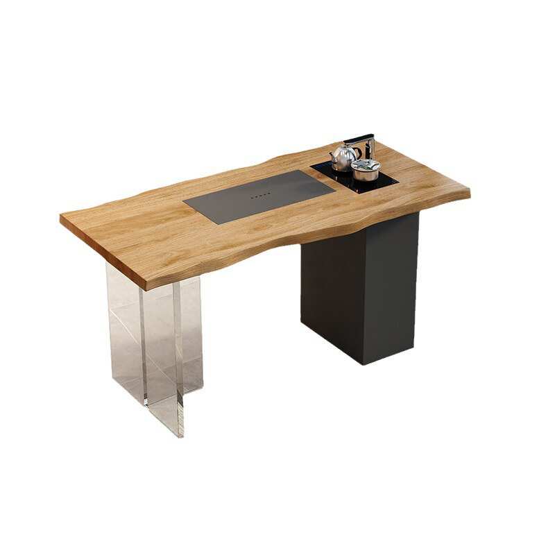 新中式实木功夫泡茶桌原木家用小户型阳台泡茶台亚克力茶桌椅组合