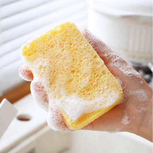 Kitchen Dishwashing Cleaning Wood Pulp Sponge, Wooden Handle
